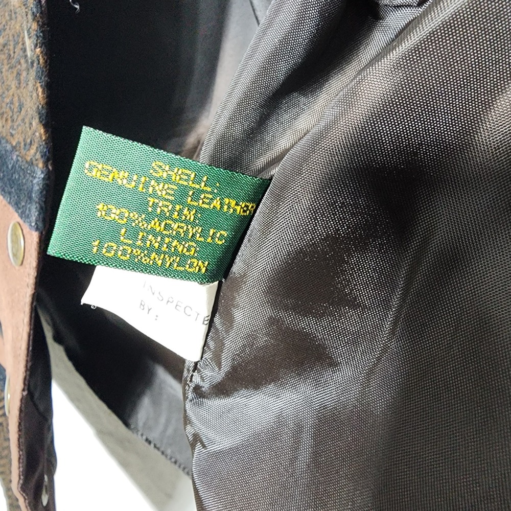 Jeri Marque New York Vintage Patchwork Leather Vest LG‎ Brown Plaid Herringbone - Picture 7 of 9